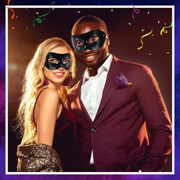 Mardi Gras Masquerade Mask Black Unisex Half Face Mask Retro Venetian Mask for W - Picture 4 of 7